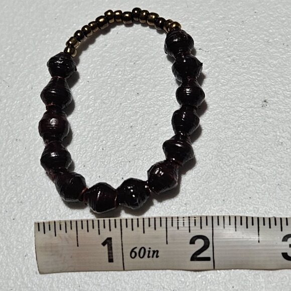 Boho Handcrafted Beaded Bracelet Dark Wooden Brass Beads Natural Jewelry Unisex - Picture 4 of 4